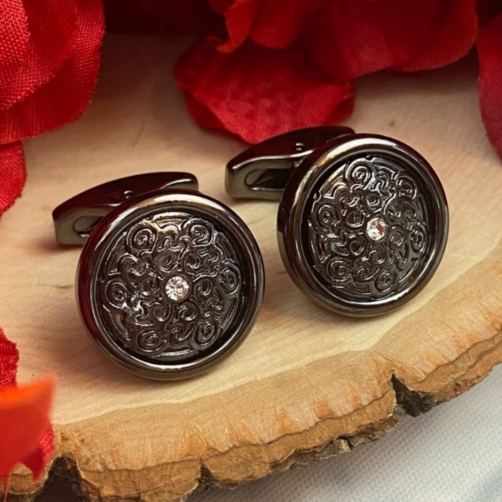 *New In Box Stunning Round Silver & Gunmetal Crystal Cufflinks* - Picture 1 of 6